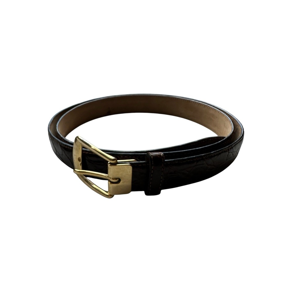Bespoke Brown Genuine Caiman Crocodile Leather Brass Buckle Belt Size 42 NWOT